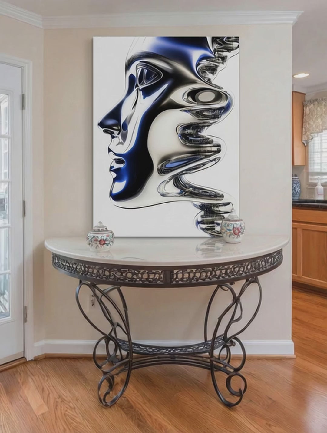 Blue Chrome Wave – Surreal Futuristic Profile Wall Art 578