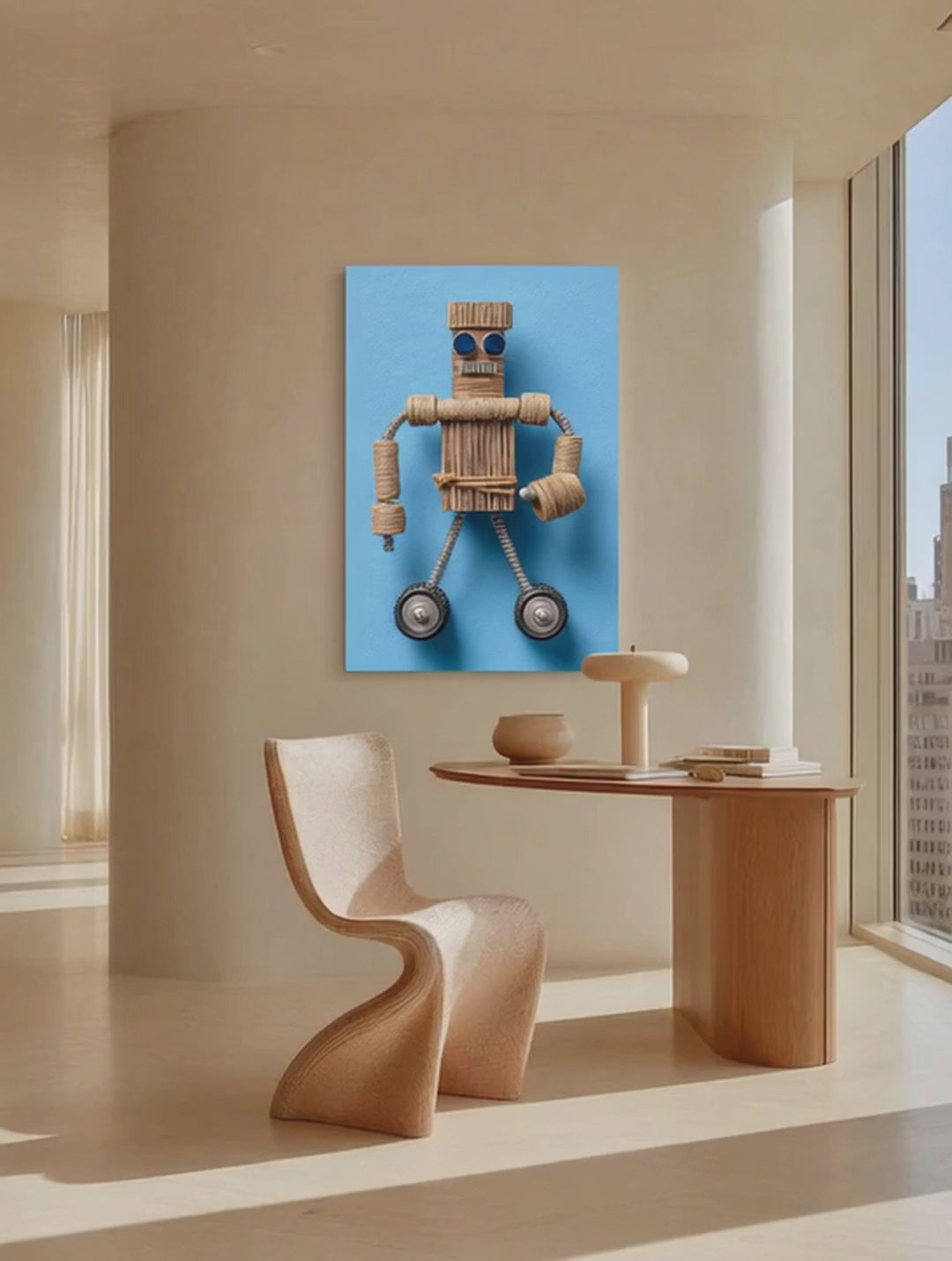 Jute Robot – Surreal Folk Art Craft Wall Art 417