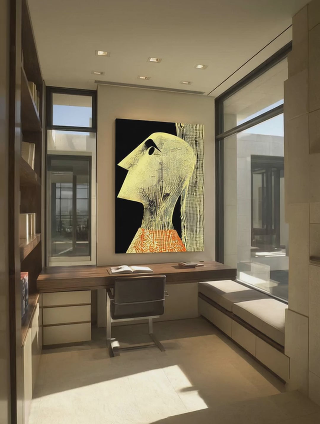 Yellow Figure – Surreal Graphic Engraving Portrait Wall Art 475