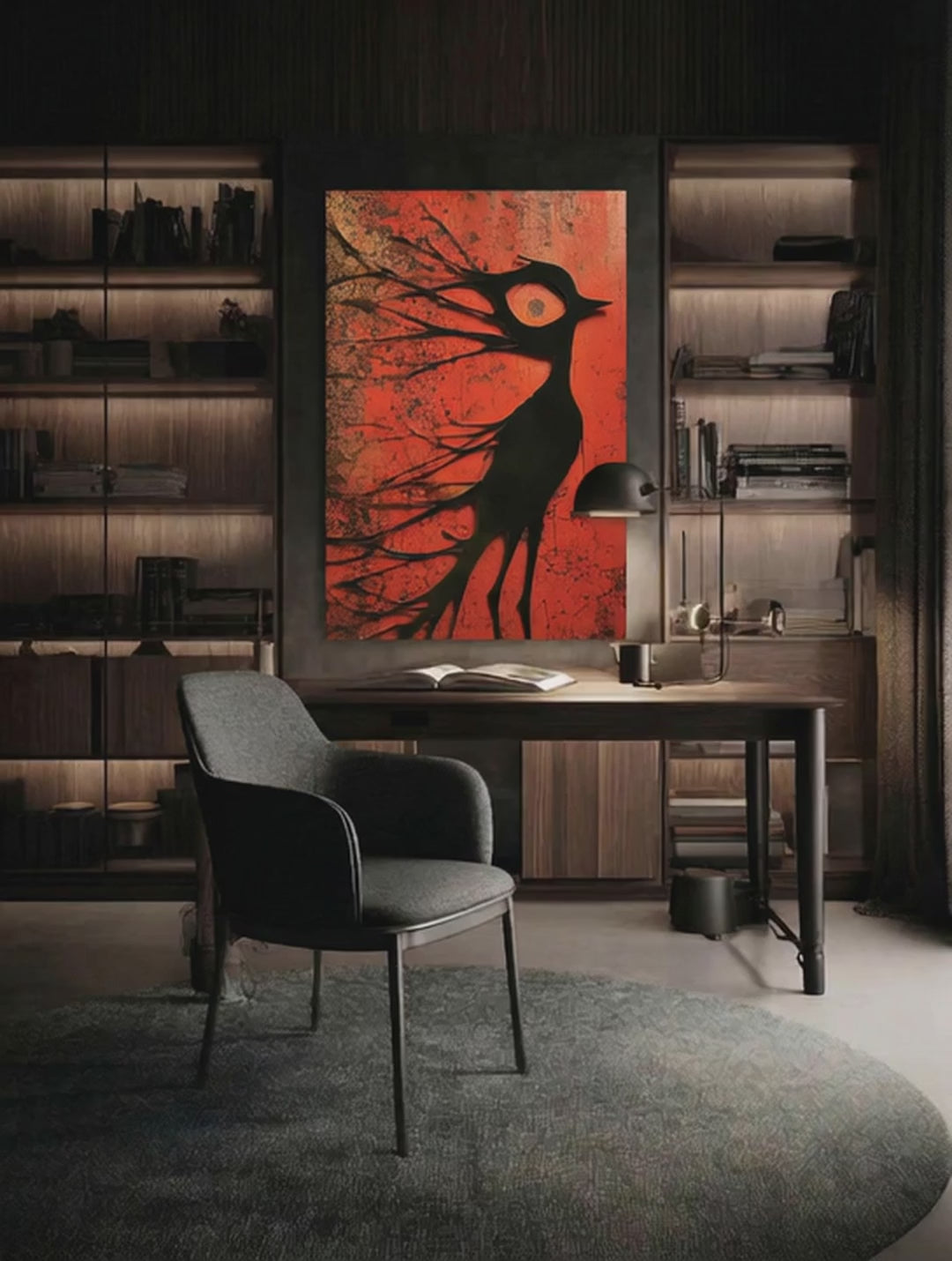 Crimson Flight – Surreal Minimalist Bird Wall Art 589
