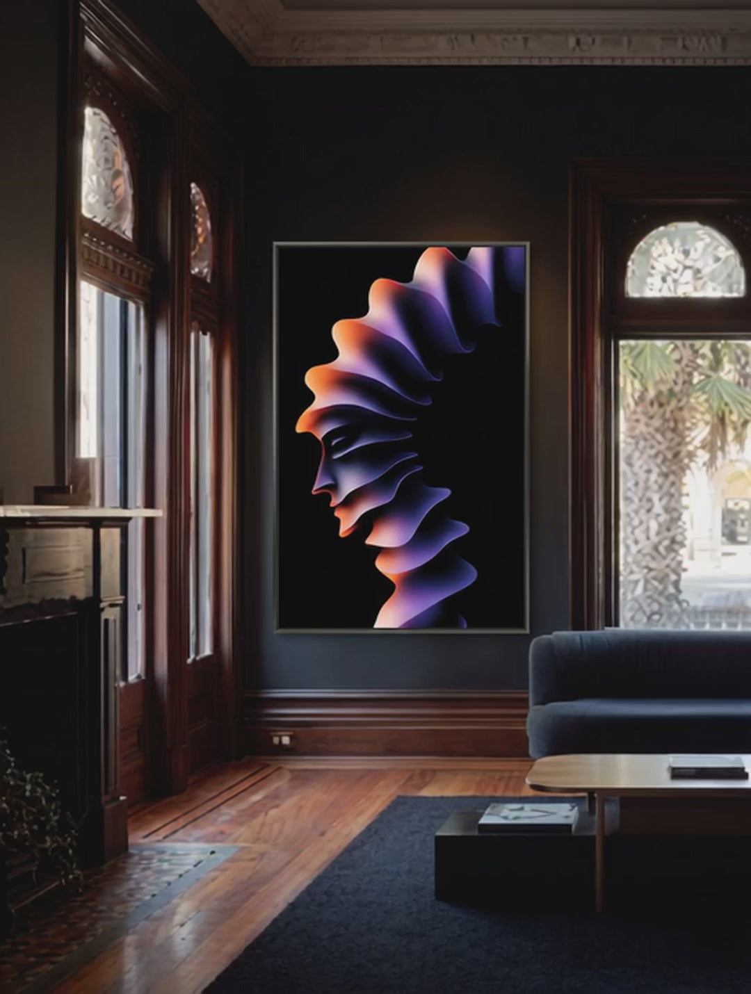 Prism Pulse – Surreal Purple Orange Portrait Wall Art 523