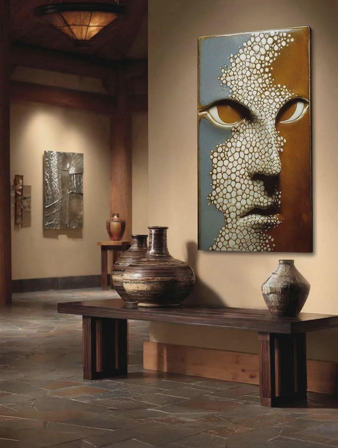 Stone Whisper – Surreal Dual-Tone Mask Wall Art 548