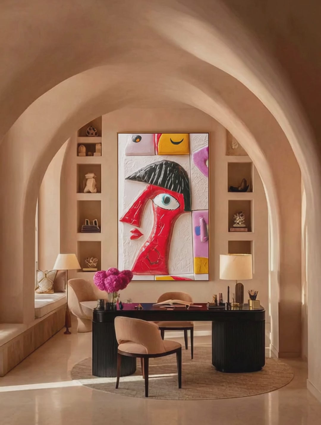 Crimson Observer – Surreal Folk Art Portrait Wall Art 563