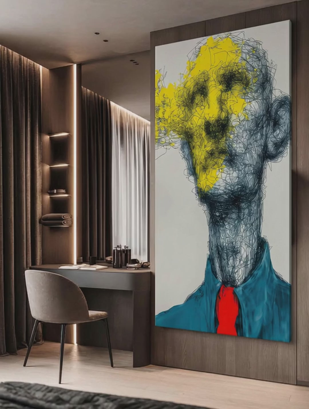 Yellow Splash – Surreal Expressive Line Portrait Wall Art 426
