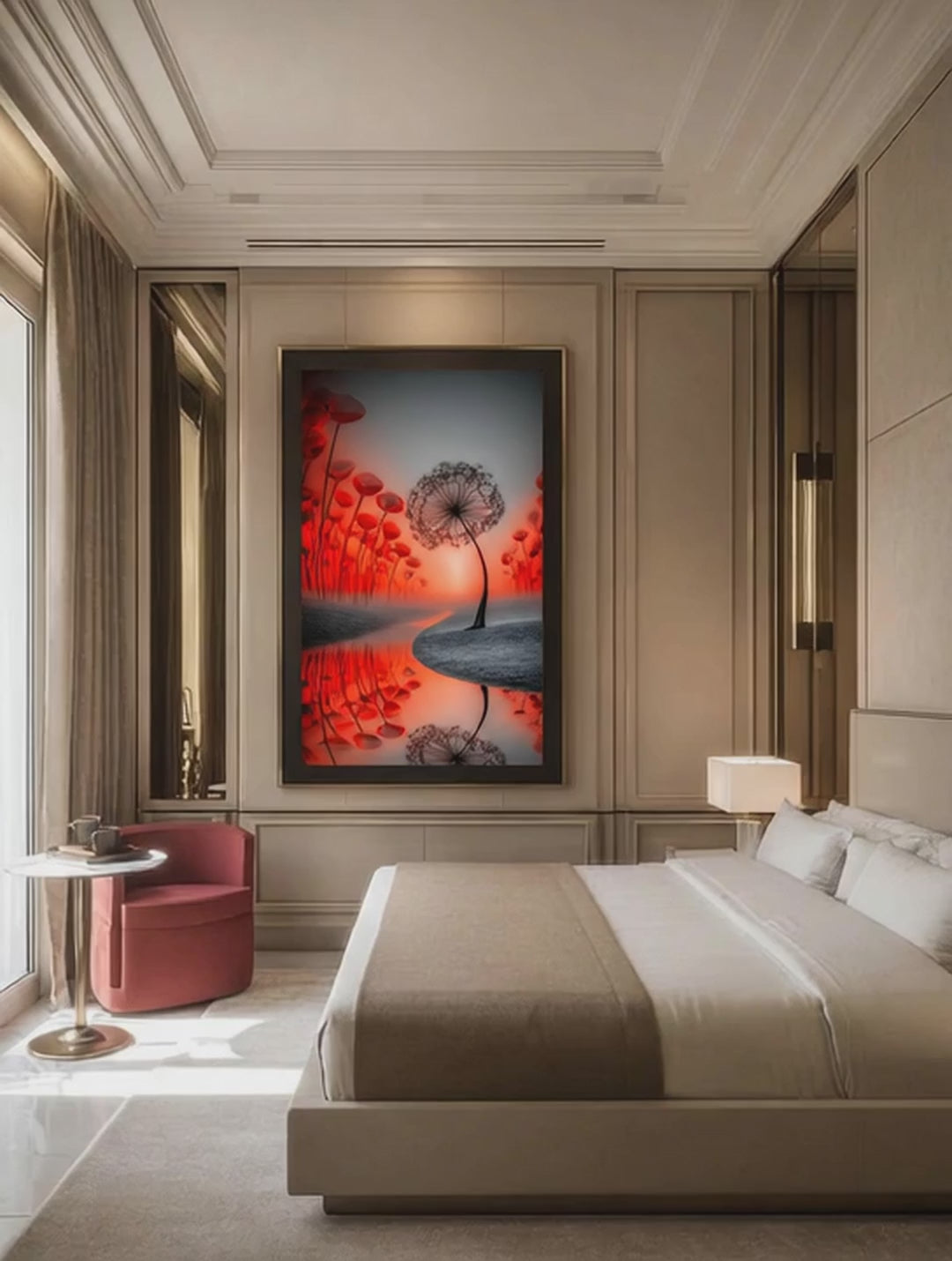 Crimson River Dandelion – Surreal Nature Wall Art 485
