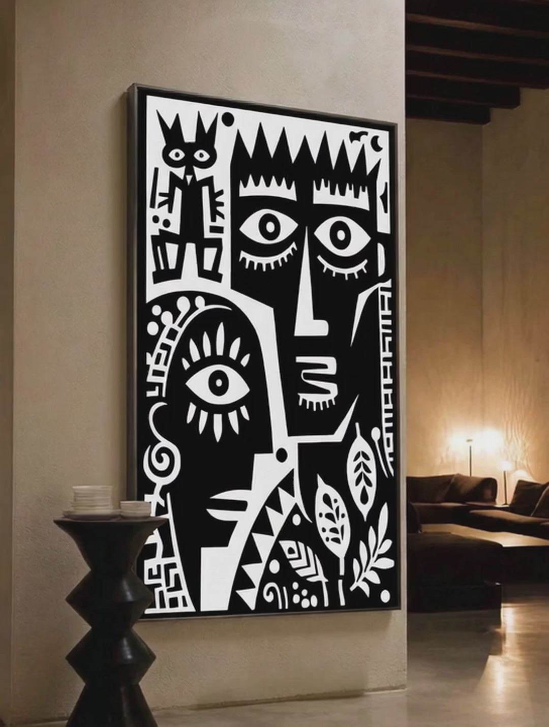 Faces and Symbols – Surreal Folk Art Totem Wall Art 438