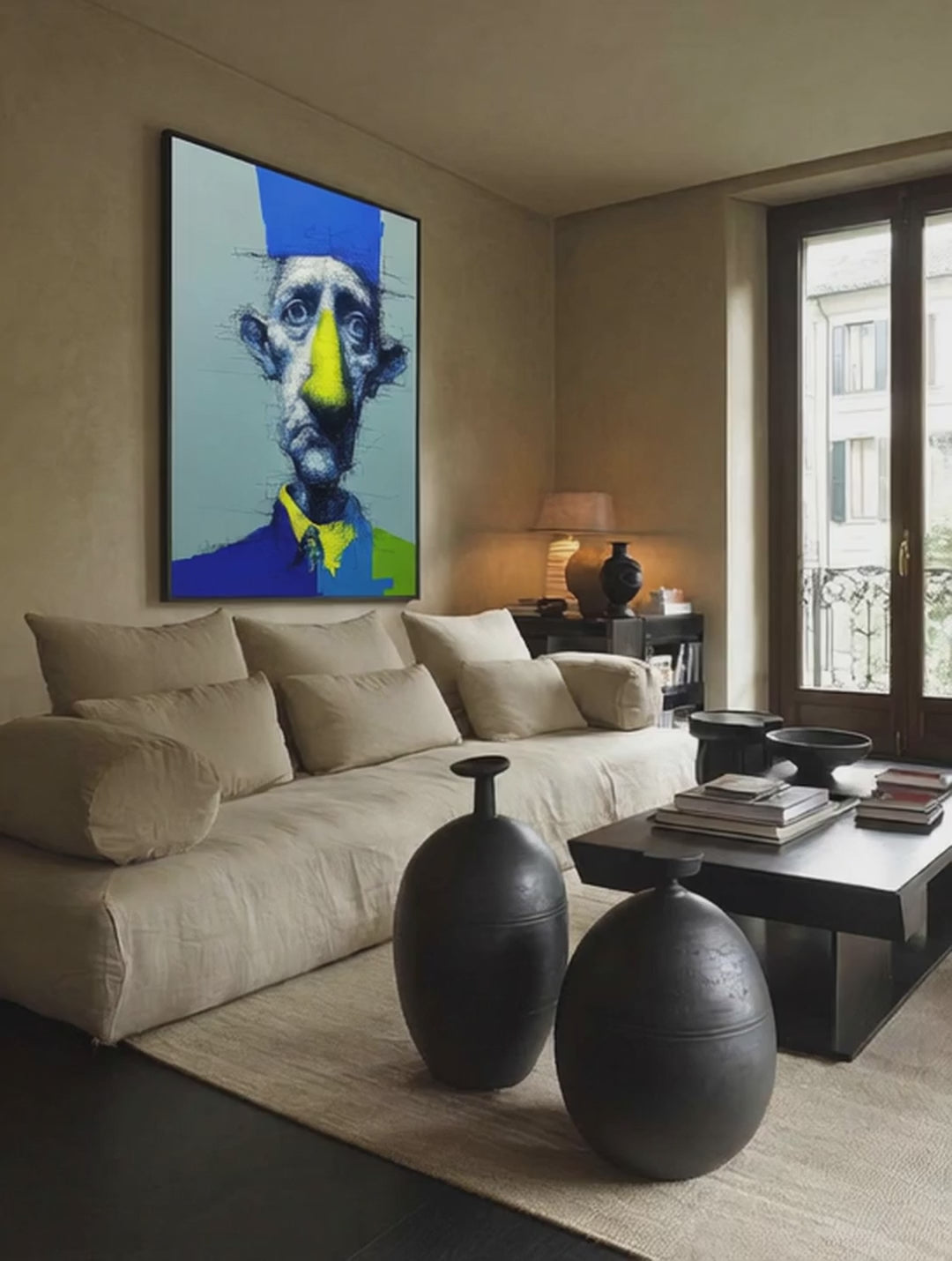 Blue Hat Man – Surreal Expressive Cross-Hatch Wall Art 425