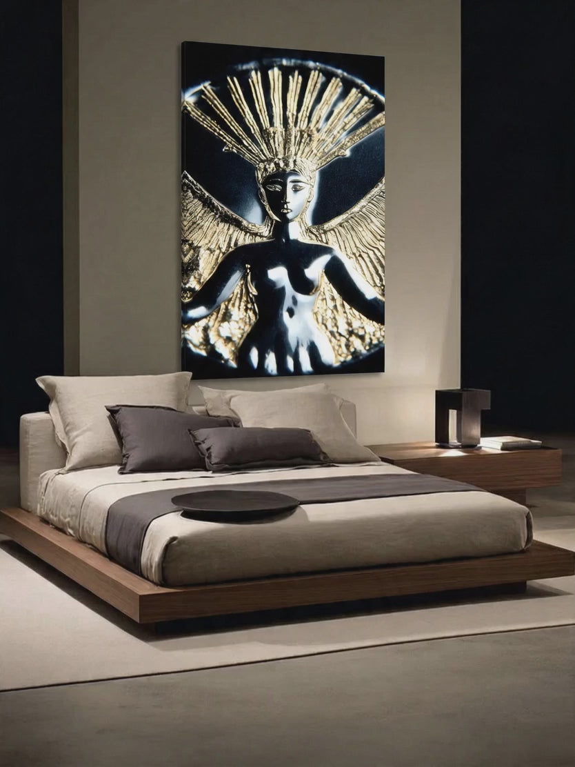 Radiant Wings – Surreal Gold Relief Figure Wall Art 584