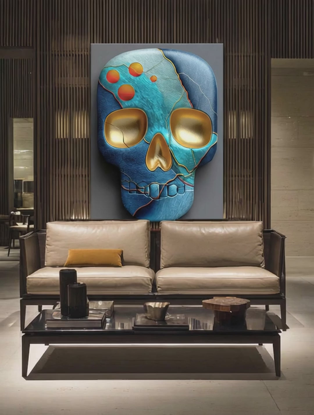 Teal Skull – Surreal Kintsugi Skull Wall Art 407